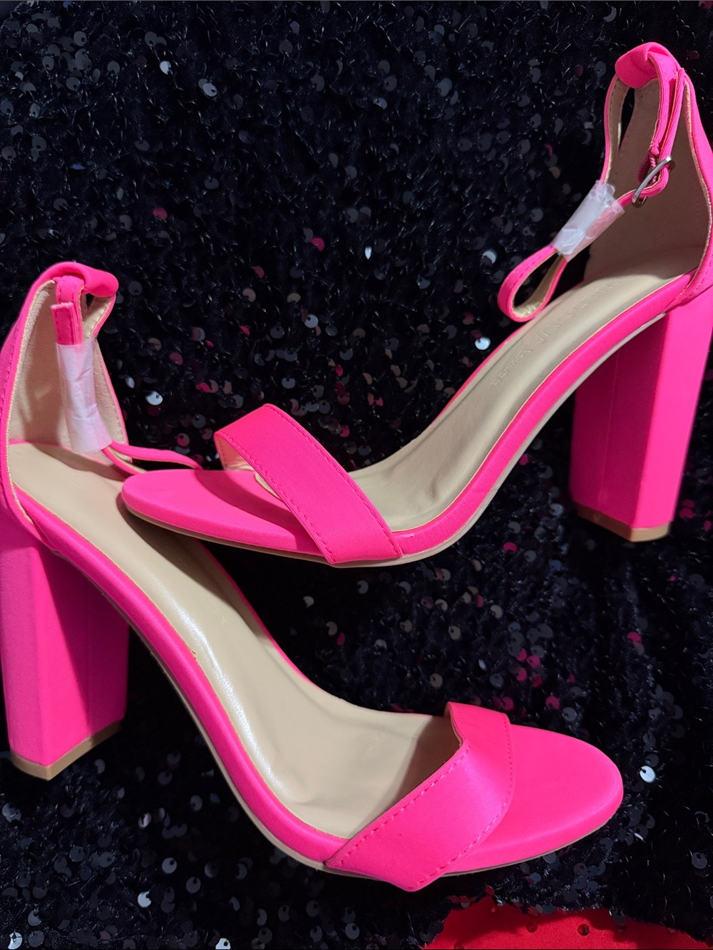 Wild Diva Hot Pink Block Heel Sandals with Ankle Strap